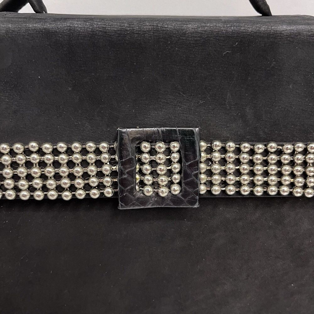 Vintage Bally Suede Shoulder Bag Purse‎ Black Silver Metal Beads Balls & Buckle - Picture 7 of 12